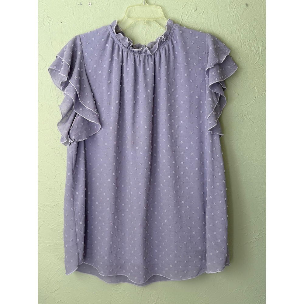 Reborn J Lavender Swiss Dot Ruffle Neck Flutter Sleeve Blouse 2XL